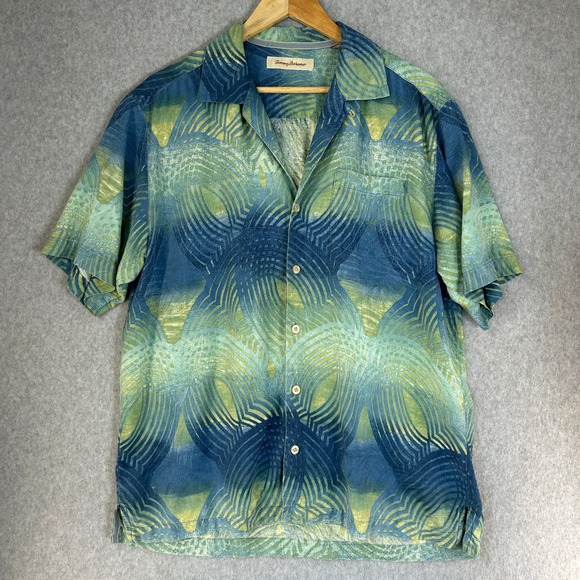 Tommy Bahama Other - Tommy Bahama Mens Medium Silk Button Down Shirt Blue Green Abstract Print Camp